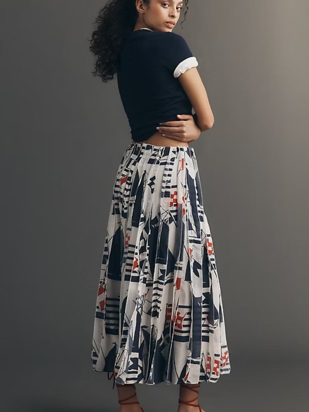 new anthropologie Maeve Graphic Piped Midi Skirt size XL nwt - Picture 4 of 6